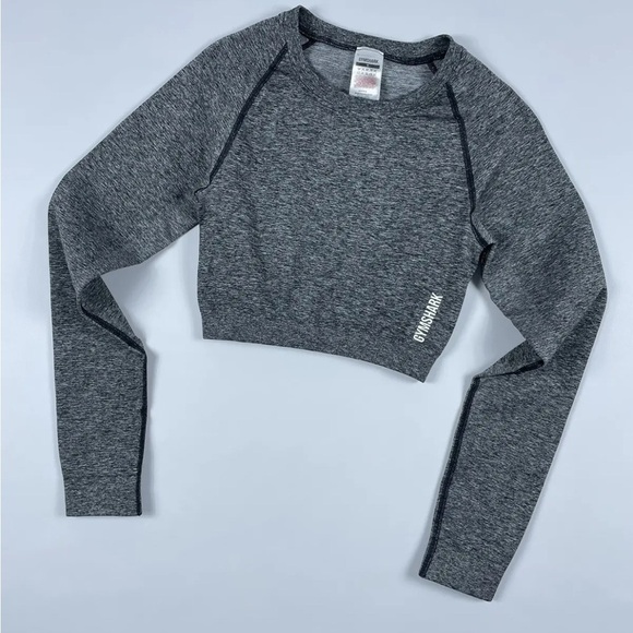 Gymshark Women’s Long Sleeve Cropped Workout Top – Gray Marl, Size Large - Picture 3 of 5